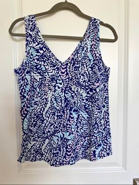 Lilly Pulitzer Gigi Grotto Blue Cotton V-Neck Printed Tank